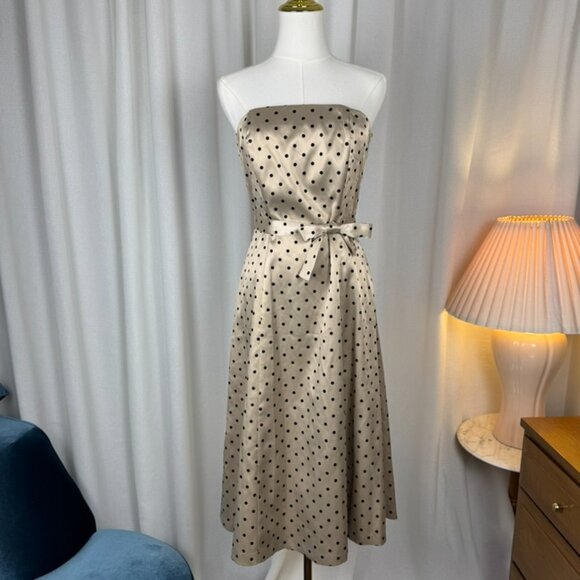 Vintage 90s Polka Dot Strapless Dress Made in USA Medium - Picture 2 of 9